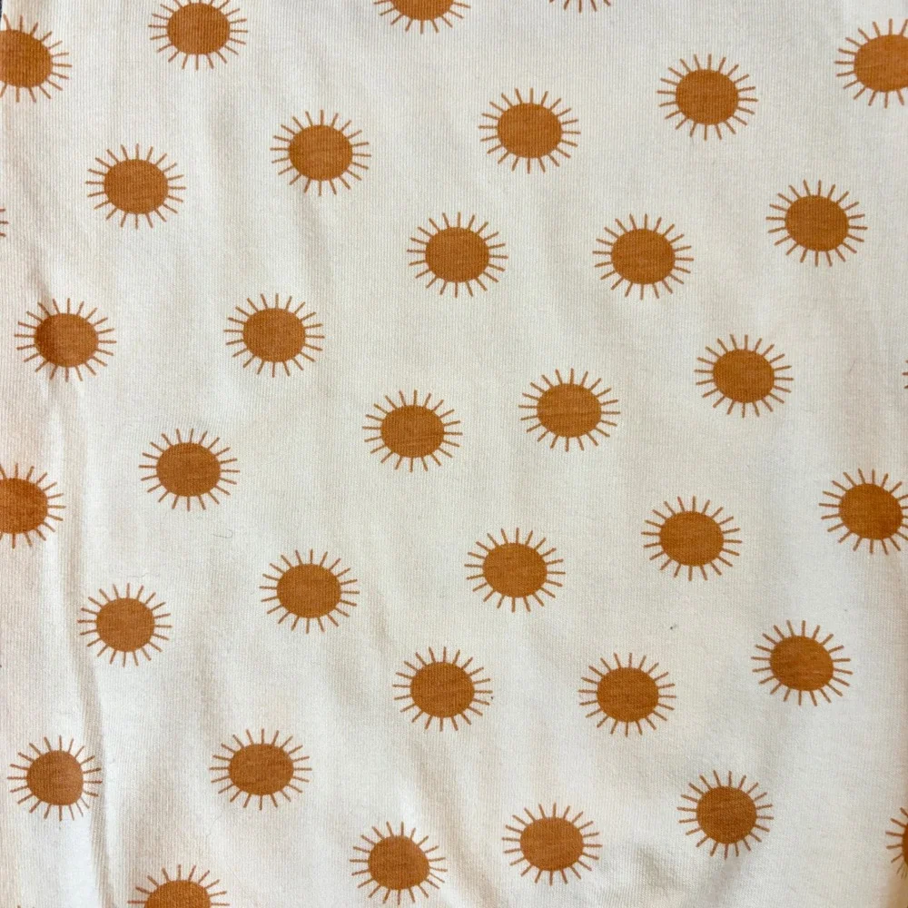 Sun Pattern Newborn Knotted Baby Gown Fold Over Hand Cuffs 100% Cotton Size 0-6m